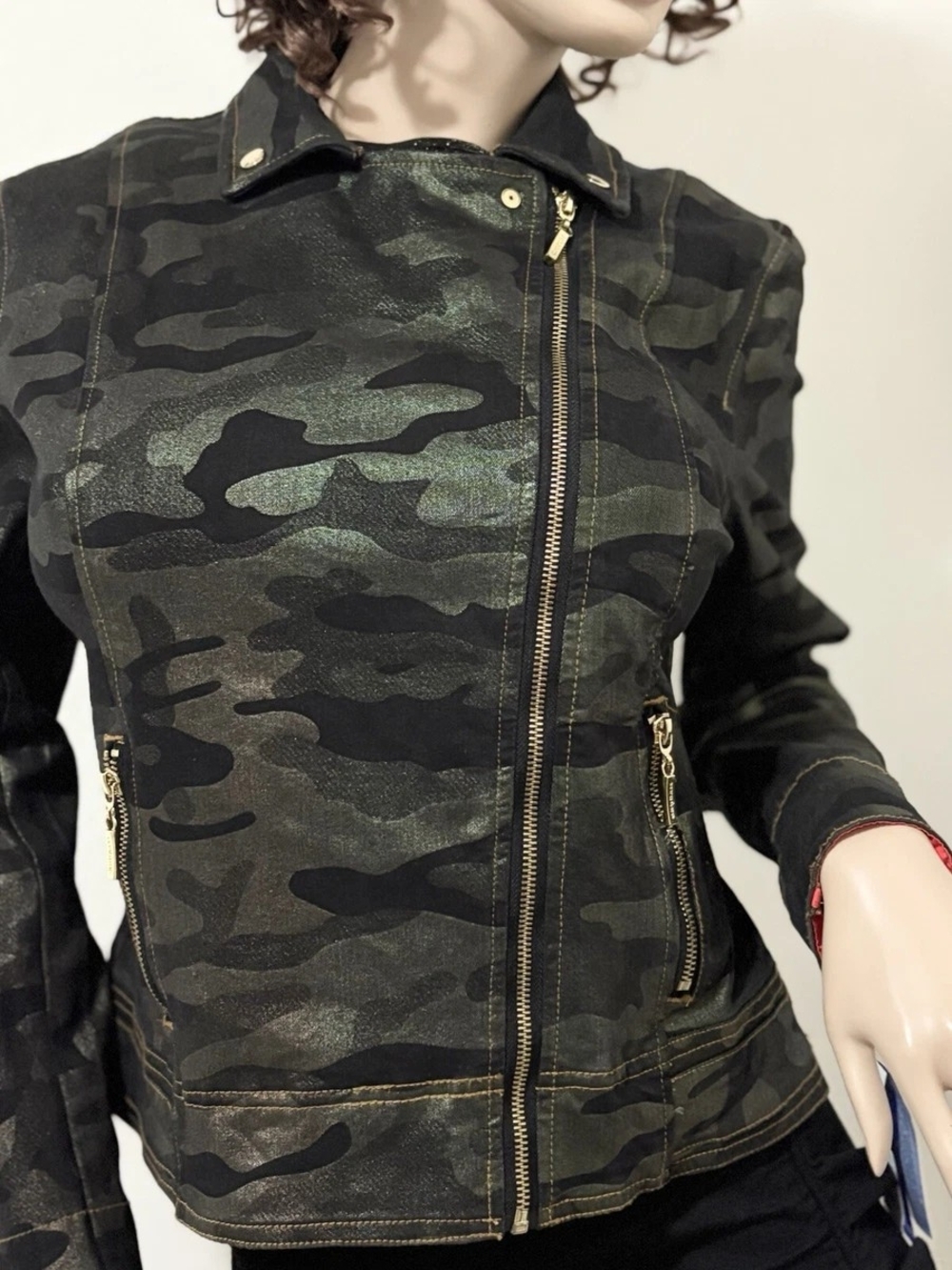 Peter Nygard Olive and Black Camouflage Zip Jacket